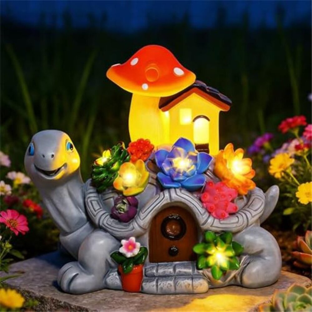 Solar Garden Outdoor Statues Turtle with 7 LED Lights, Outside Yard Decor